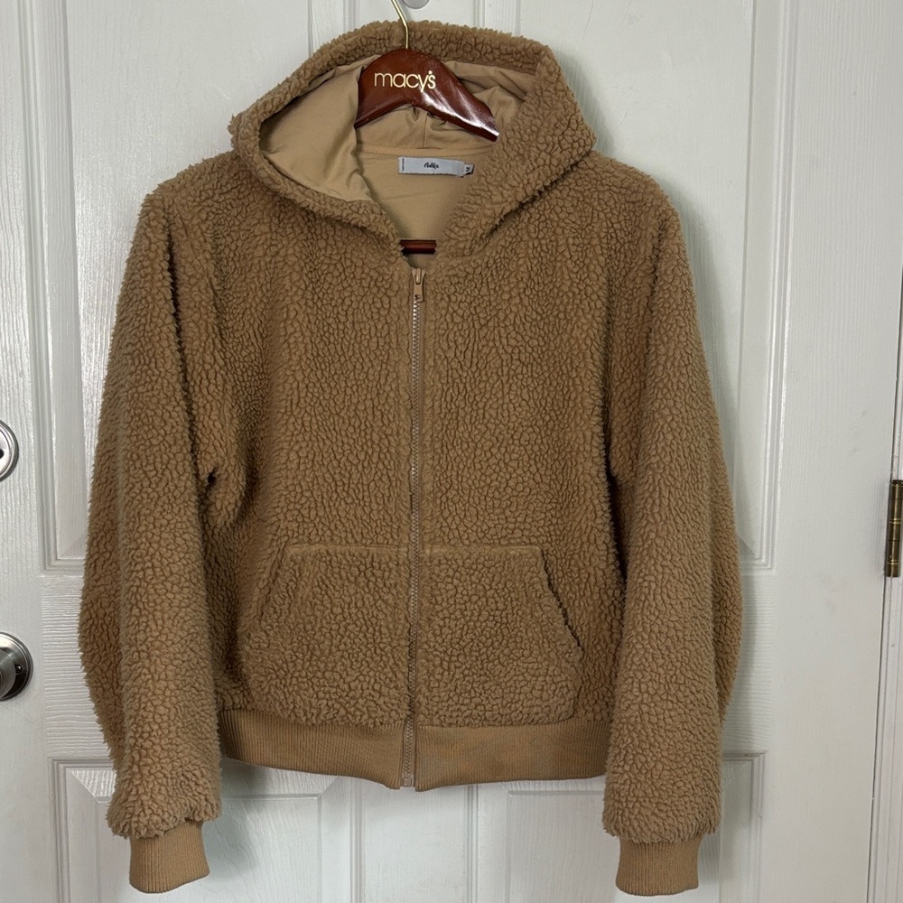 Adika Tan Teddy Bear Sherpa zip up hoodie jacket size Medium